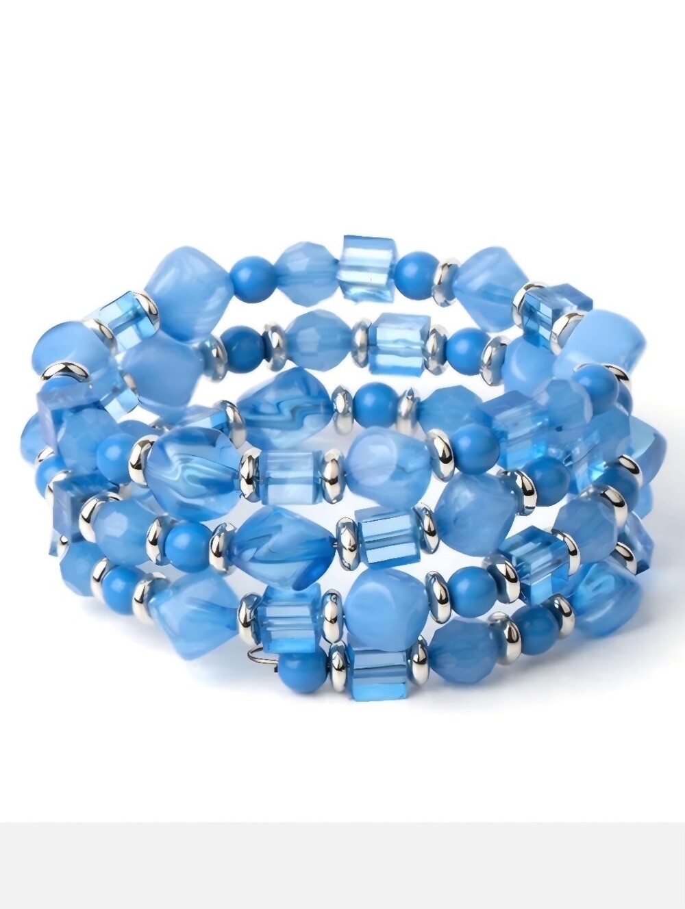 Blue Crystal Beaded Wrap Bracelet Retro 90s Style Assorted Bead Fashion Jewelry